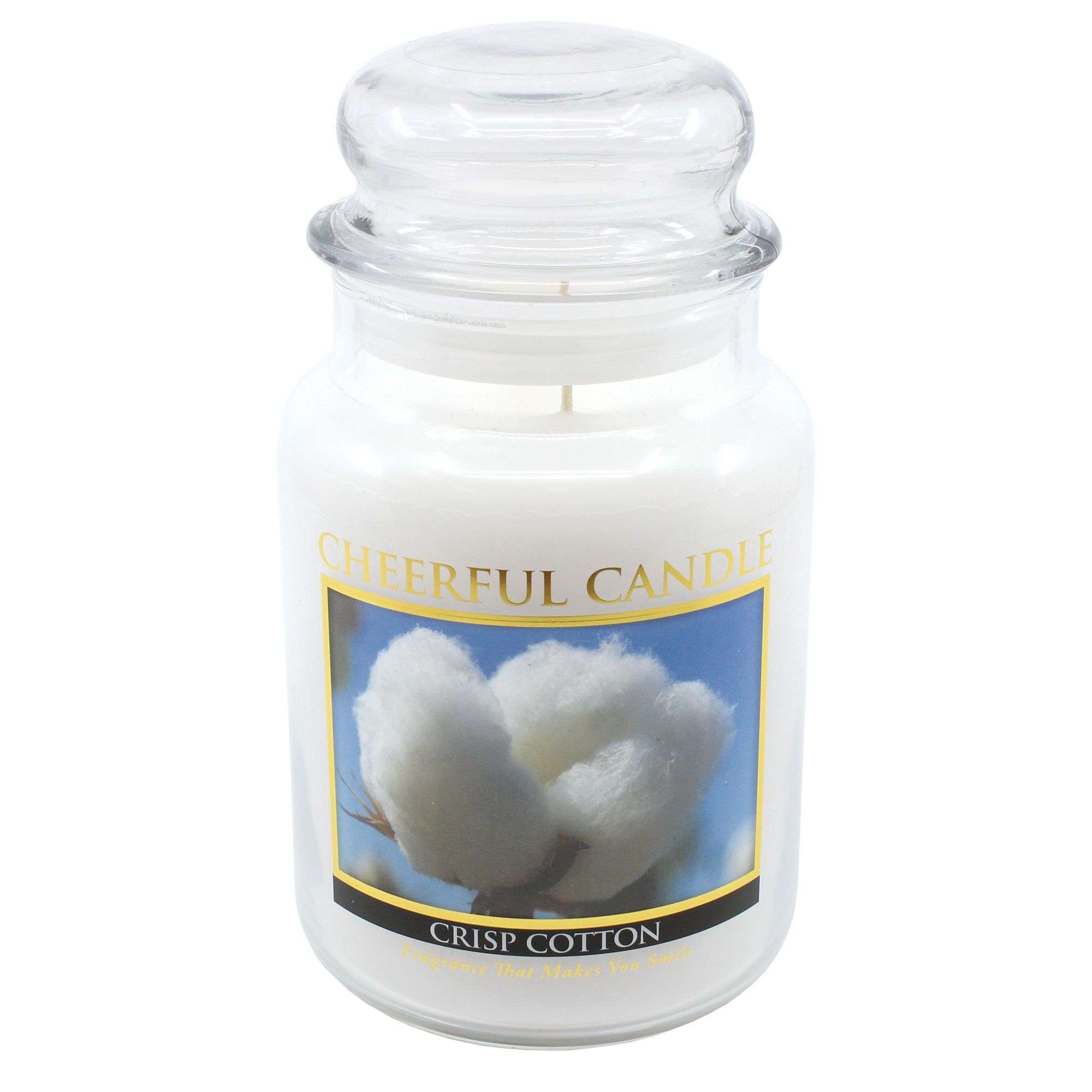CHEERFUL CANDLE – CRISP COTTON SCENTED CANDLE 3 SIZES MADE IN USA
